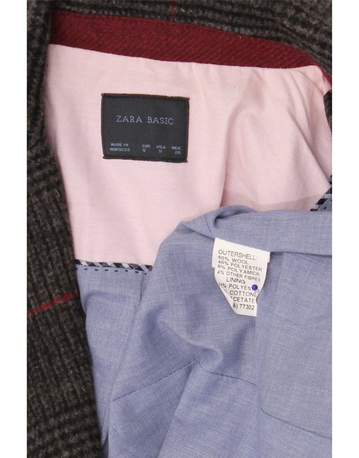 Giacca blazer da donna a 1 bottone Zara UK 10 piccola lana pied de poule grigia