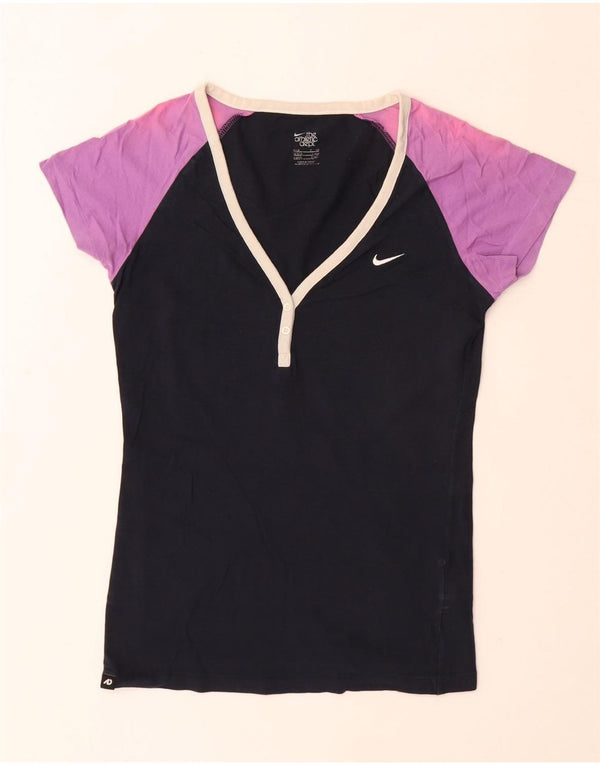 T-shirt da donna Nike Top UK 8/10 piccola in cotone color block nero