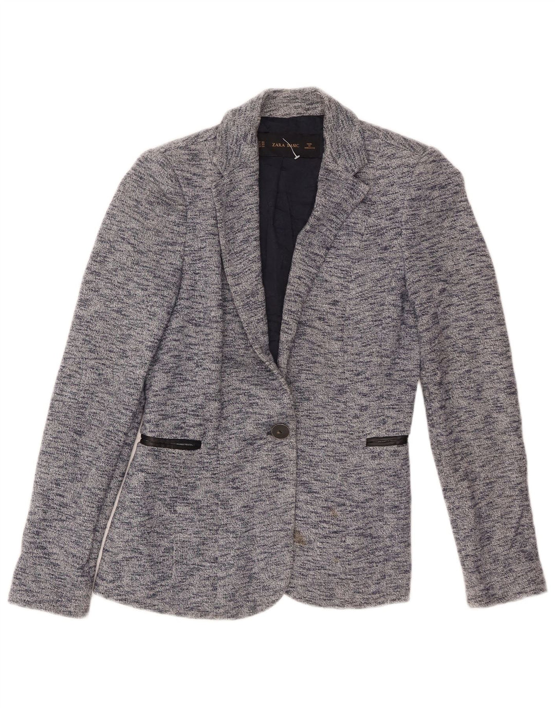 Giacca blazer a 1 bottone da donna Zara UK 6 XS cotone screziato blu
