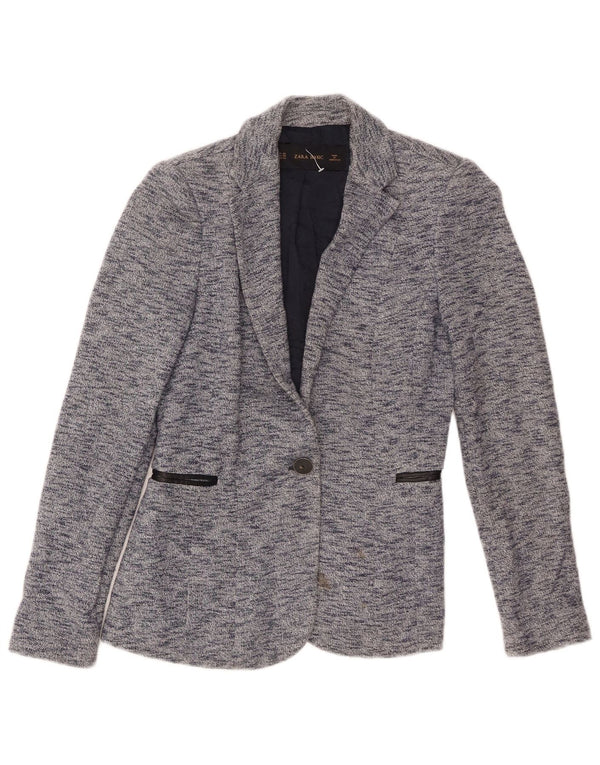 Giacca blazer a 1 bottone da donna Zara UK 6 XS cotone screziato blu