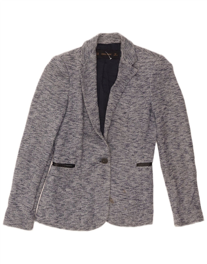 Giacca blazer a 1 bottone da donna Zara UK 6 XS cotone screziato blu