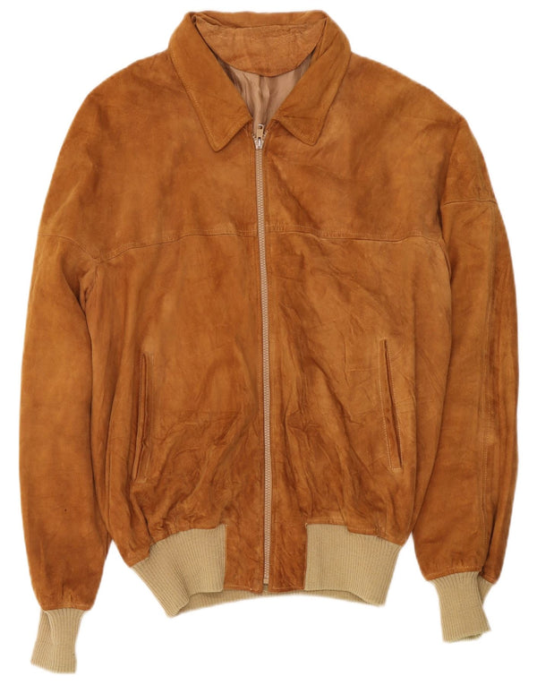 Giubbotto bomber in pelle scamosciata vintage da uomo UK 40 grande in pelle marrone