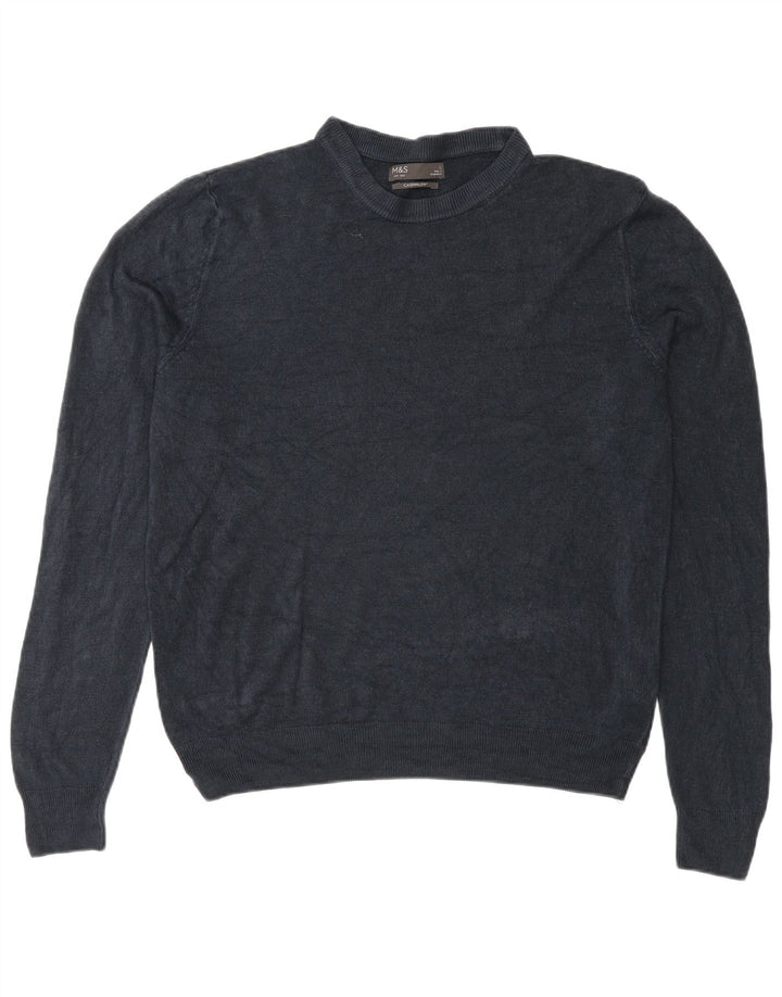 Maglione maglione girocollo da uomo Marks & Spencer grande acrilico blu navy