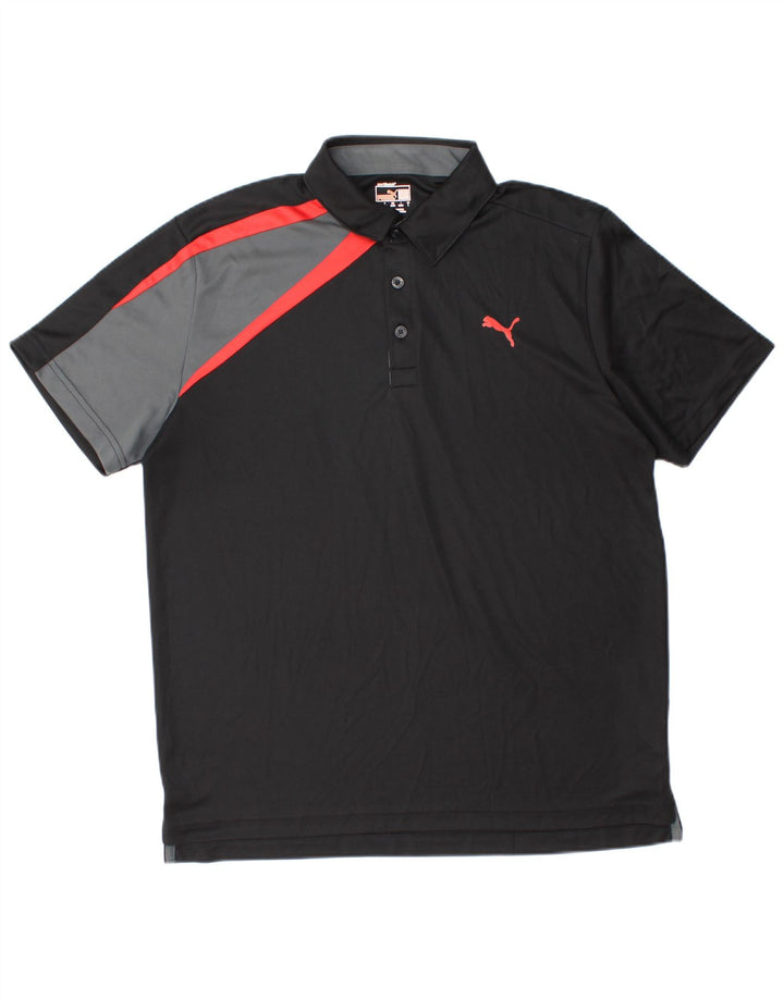 PUMA Mens Polo Shirt Large Black Colourblock Polyester