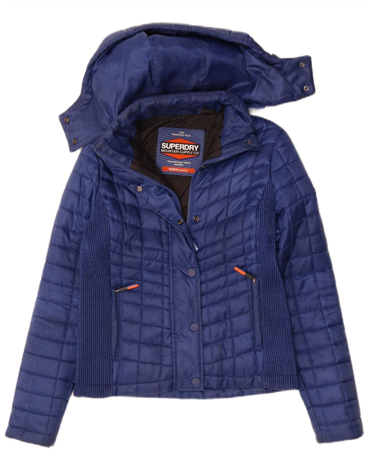 Giacca imbottita con cappuccio da donna SUPERDRY UK 12 medio poliestere blu navy
