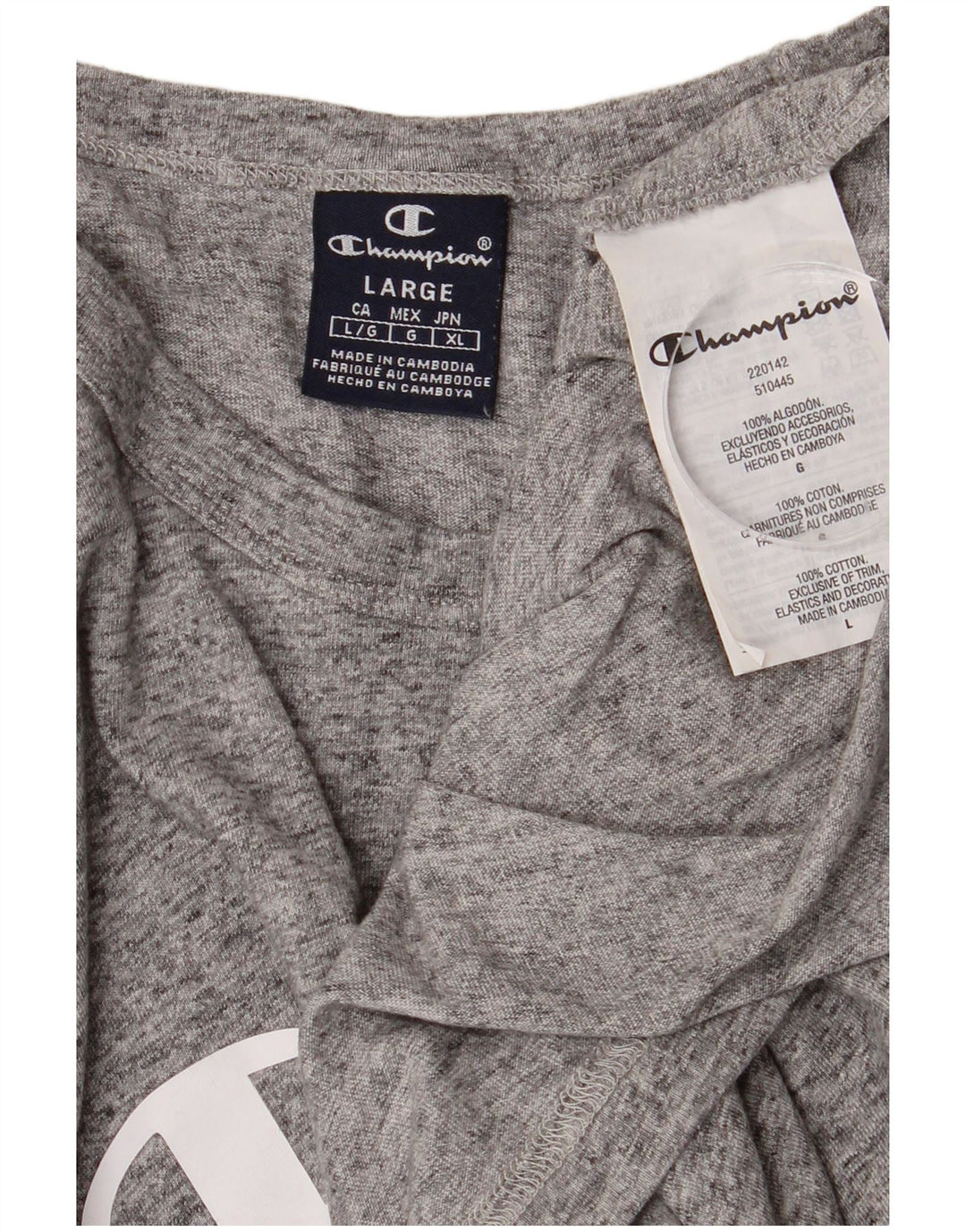 T-shirt grafica da uomo CHAMPION Top grande in cotone chiazzato grigio