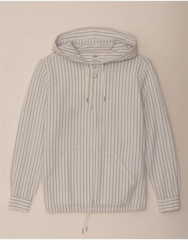 Camicia pullover da uomo con vestibilità comoda e cappuccio Zara in cotone gessato blu medio