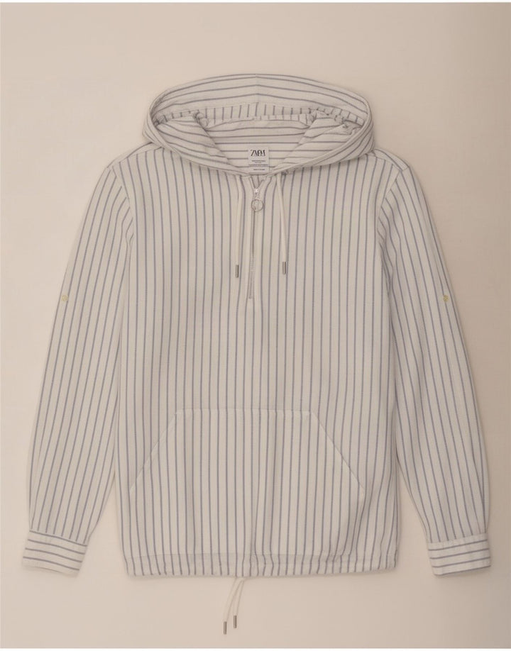 Camicia pullover da uomo con vestibilità comoda e cappuccio Zara in cotone gessato blu medio