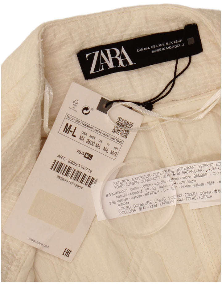 ZARA Giacca Blazer Aperta Oversize con Maniche a 3/4 da Donna UK 14 Medio Bianco Sporco