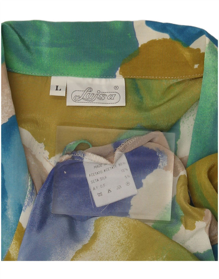 Top cardigan da donna vintage UK 16 grande blocco di colori multicolore