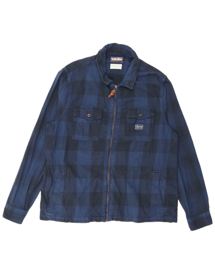 Camicia da uomo in flanella Superdry 2XL cotone a quadri blu navy