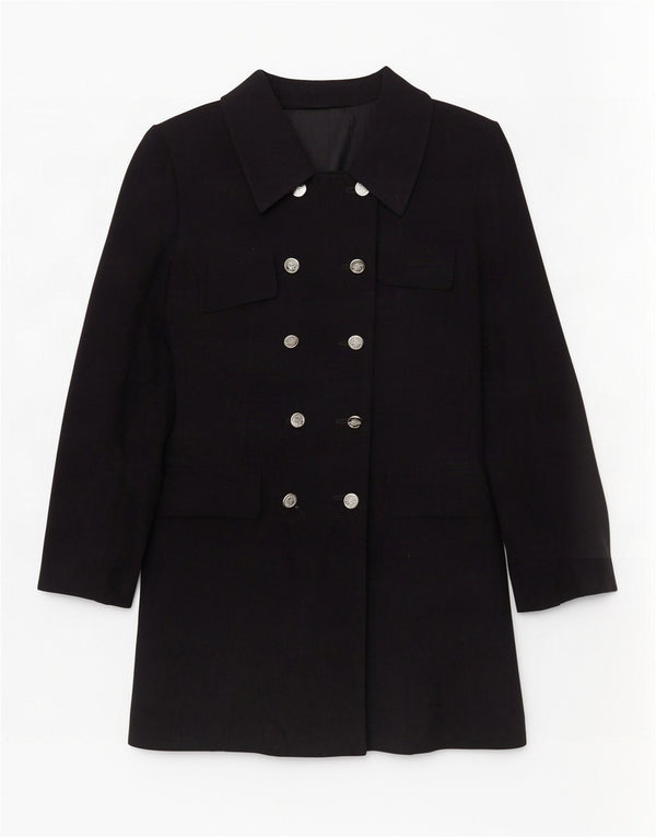 Cappotto doppiopetto vintage da donna EU 40 medio blu navy in poliestere
