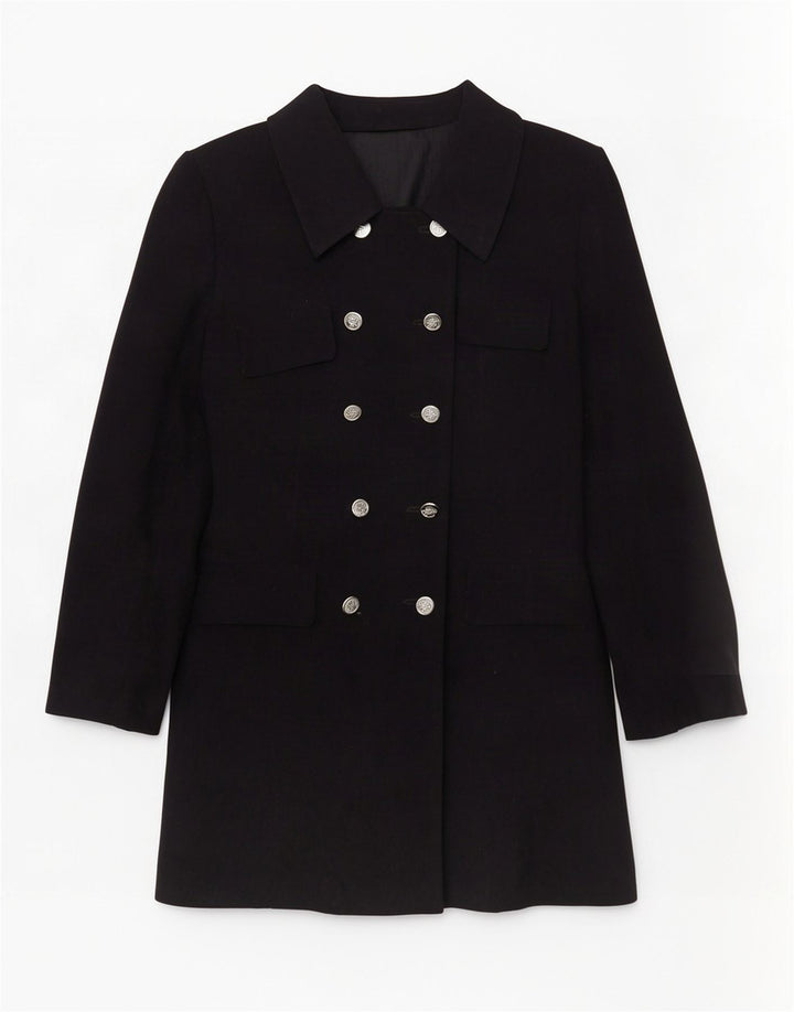 Cappotto doppiopetto vintage da donna EU 40 medio blu navy in poliestere