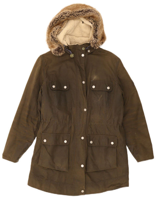 Giacca Parka da donna in cotone cerato con cappuccio Barbour UK 14 Large Khaki