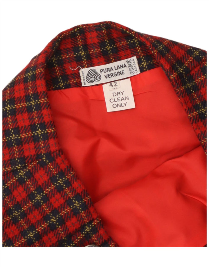 Gonna mini avvolgente da donna vintage IT 42 media W28 lana vergine a quadri rossi