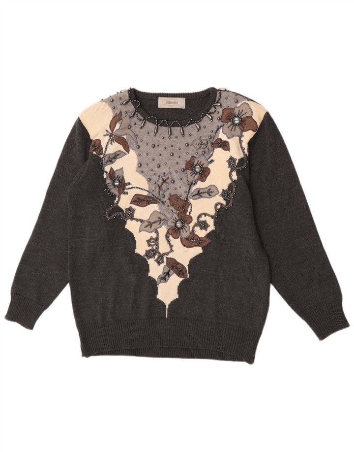 Maglione maglione girocollo da donna Jubiana UK 14 Grigio medio floreale