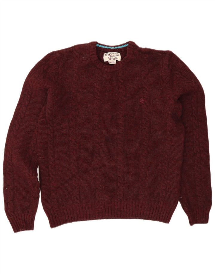 Maglione maglione girocollo da donna vestibilità regolare Penguin UK 14 Borgogna medio