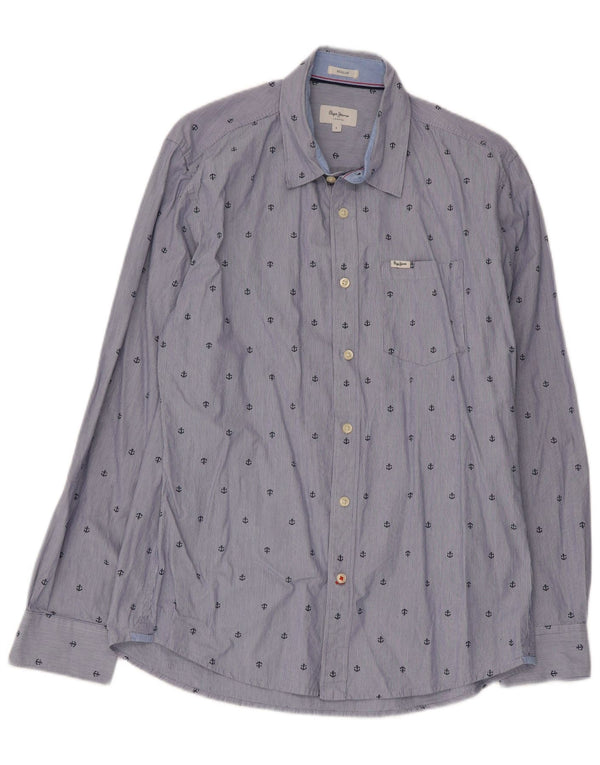 PEPE Jeans Camicia da uomo con vestibilità regolare, modello astratto, grande gessato blu