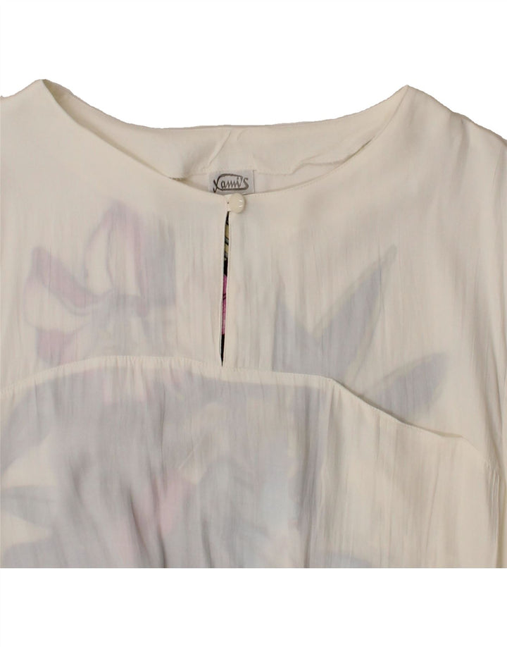 VINTAGE Womens See Through Graphic Blouse Top IT 44 Medium White Floral Vintage Vintage and Second-Hand Vintage from Messina Hembry 