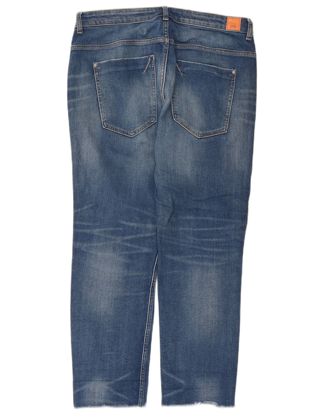 Jeans dritti invecchiati Zara da donna EU 42 Large W32 L28 Blu