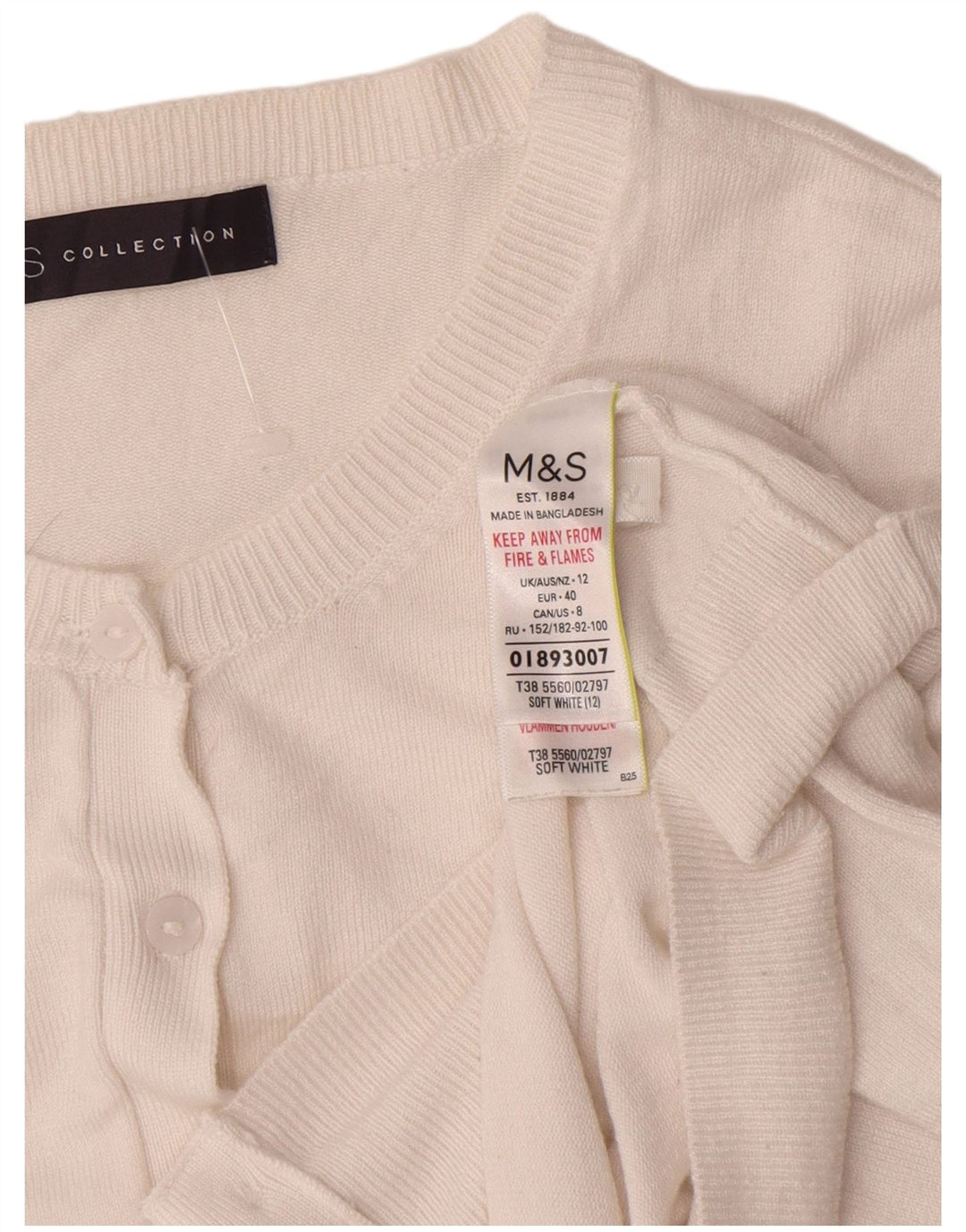 Maglione cardigan corto con maniche a 3/4 Marks & Spencer da donna UK 12 bianco medio