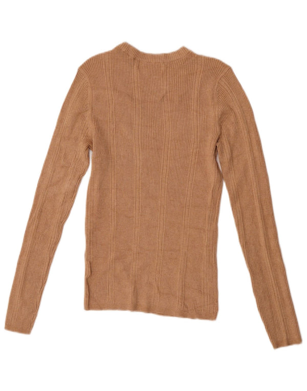 Marks & Spencer Top da donna a maniche lunghe UK 8 Small Beige Viscosa