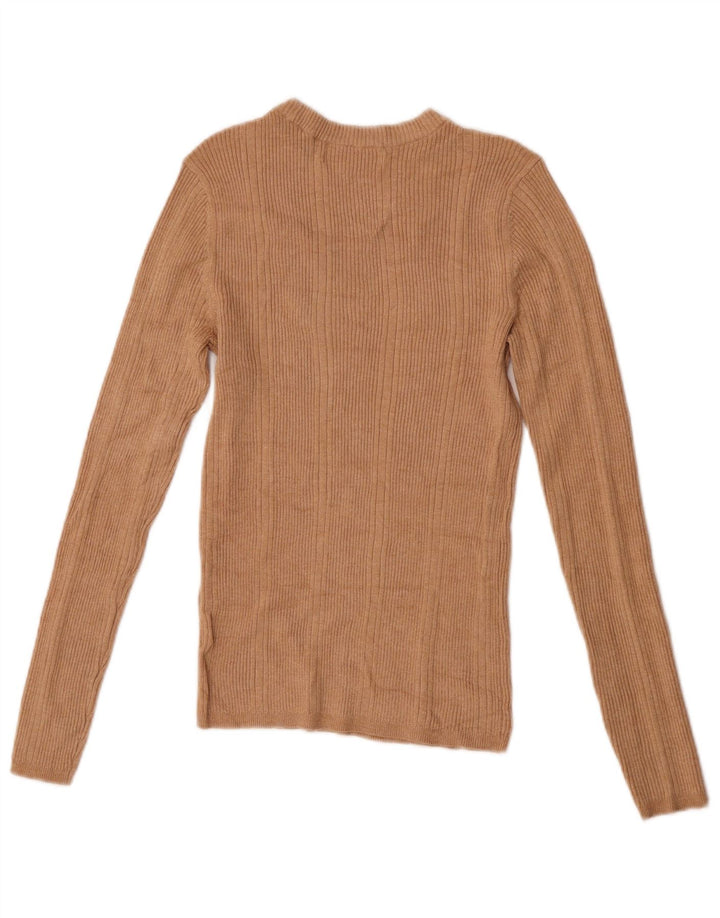 Marks & Spencer Top da donna a maniche lunghe UK 8 Small Beige Viscosa