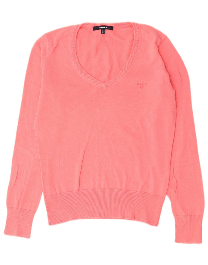 Maglione da donna con scollo a V Gant UK 12 Cotone rosa medio