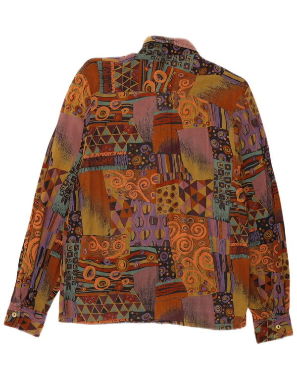 Camicetta camicia vintage da donna UK 12 media multicolore geometrica