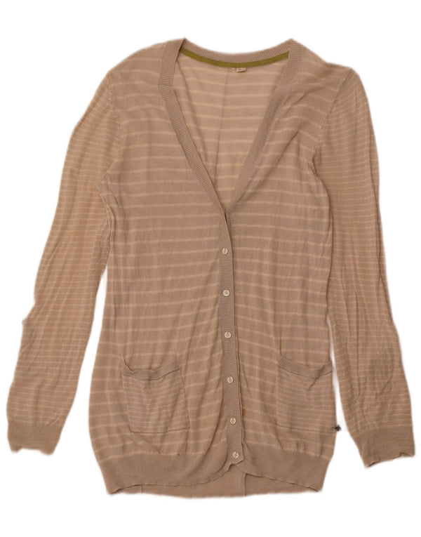 WHITE STUFF Maglione cardigan da donna UK 14 Lino a righe beige grande