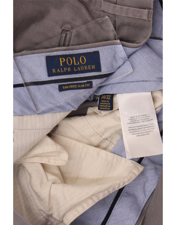 POLO RALPH LAUREN Pantaloni da abito slim fit sartoriali da uomo W34 L32 in cotone grigio
