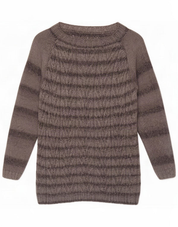 Abito maglione vintage da donna a maniche lunghe UK 16 a righe grandi grigie