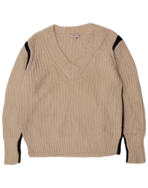 Maglione da uomo con scollo a V Reiss XS in lana color block bianco sporco