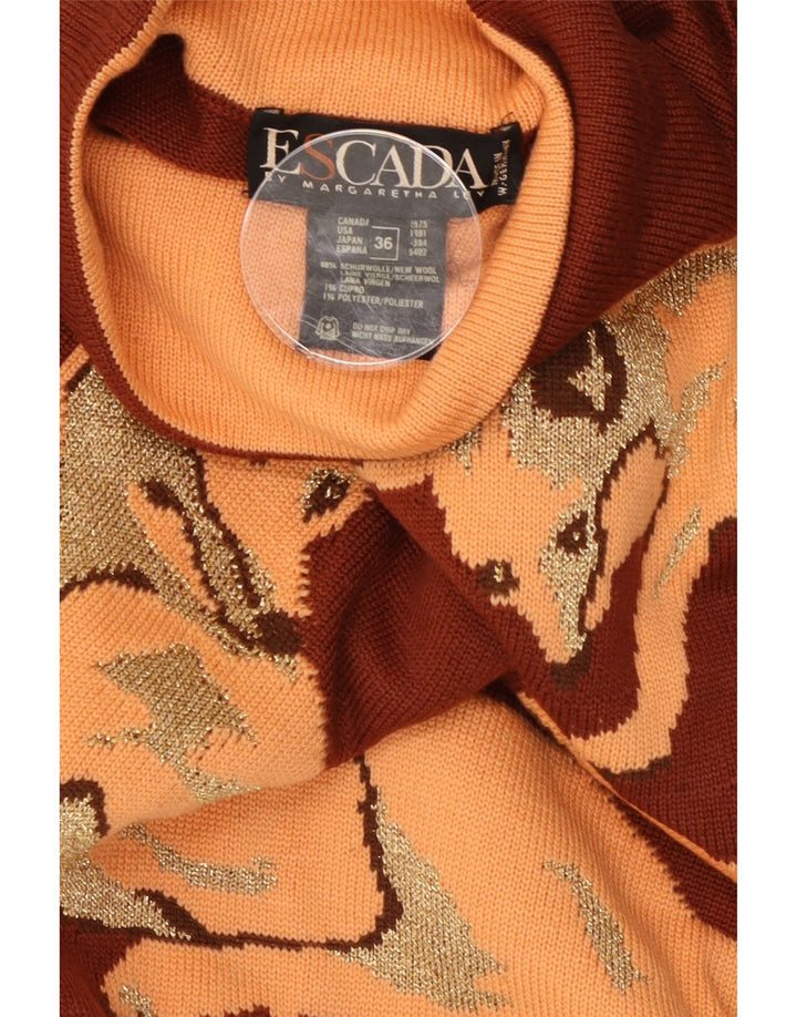 Maglione maglione con collo alto grafico da donna Escada EU 36 piccolo marrone