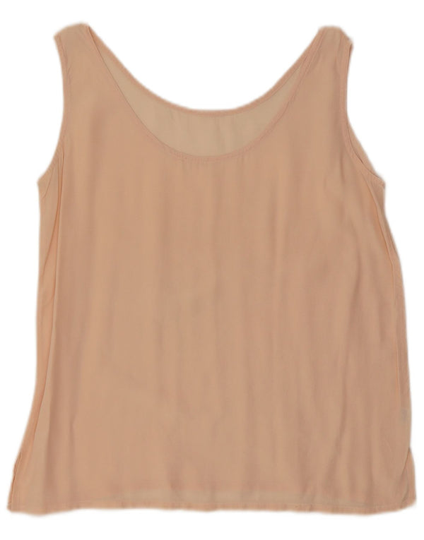 Top camicetta senza maniche vintage da donna UK 16 grande seta rosa