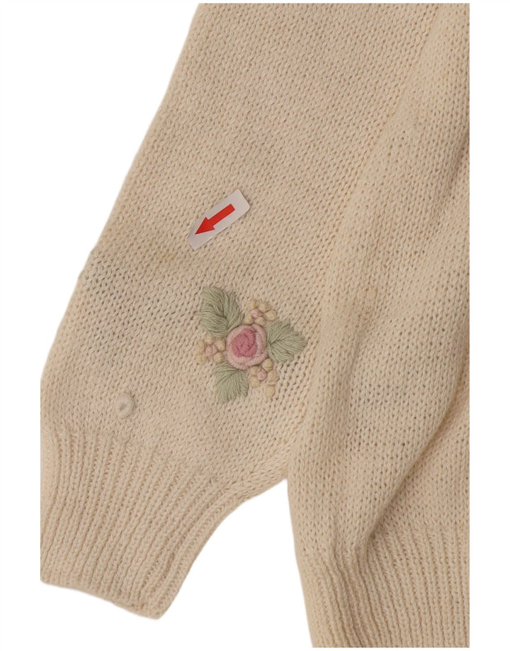 Maglione cardigan da donna vintage UK 14 medio bianco sporco floreale