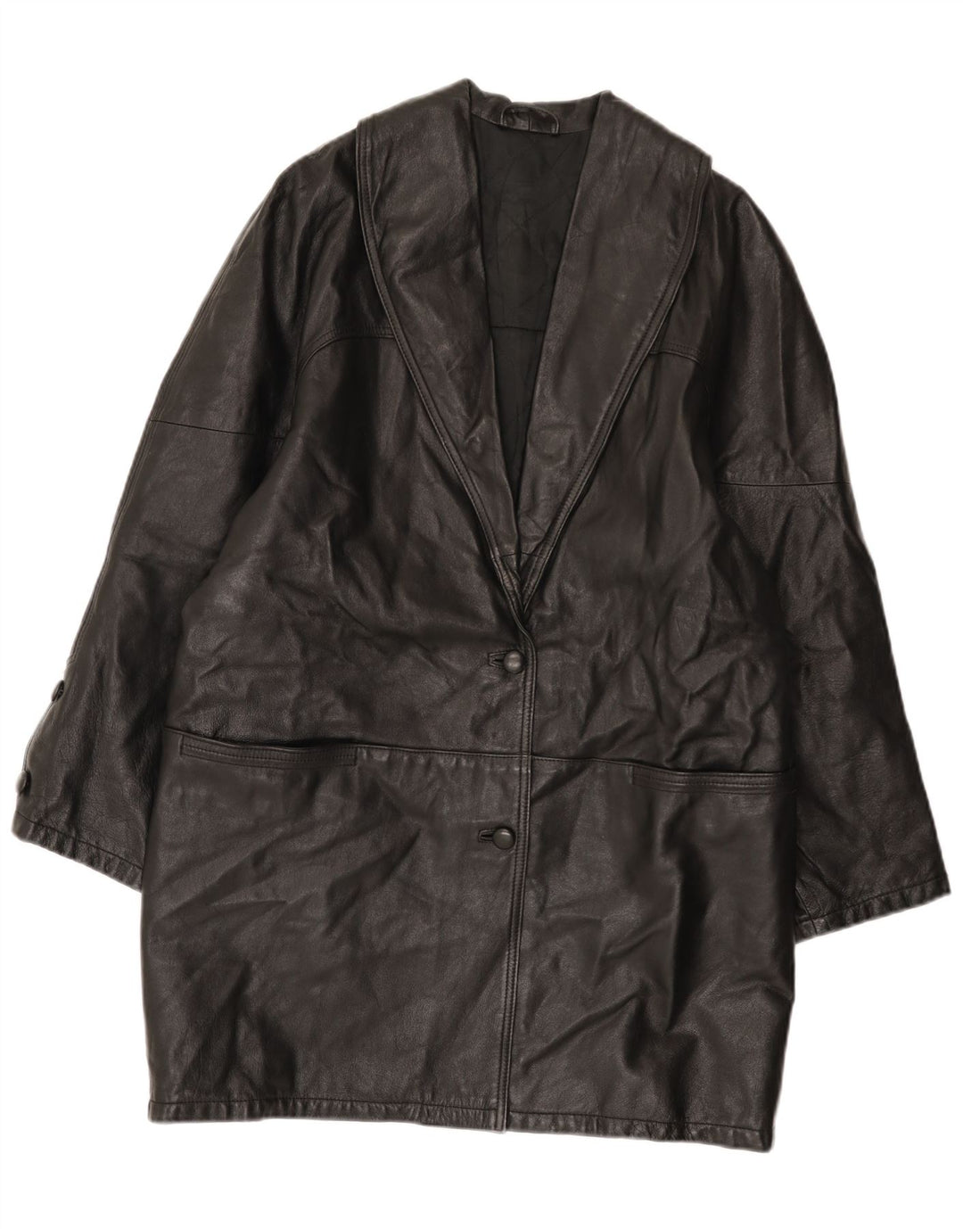 Cappotto in pelle vintage da donna UK 16 grande nero