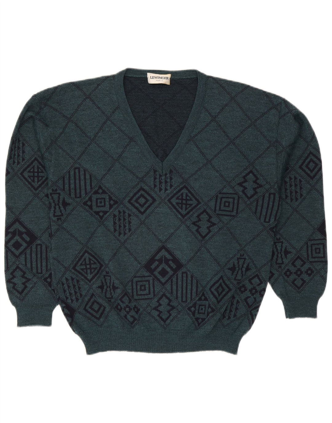 Maglione da uomo con scollo a V Lewinger Lana geometrica verde medio