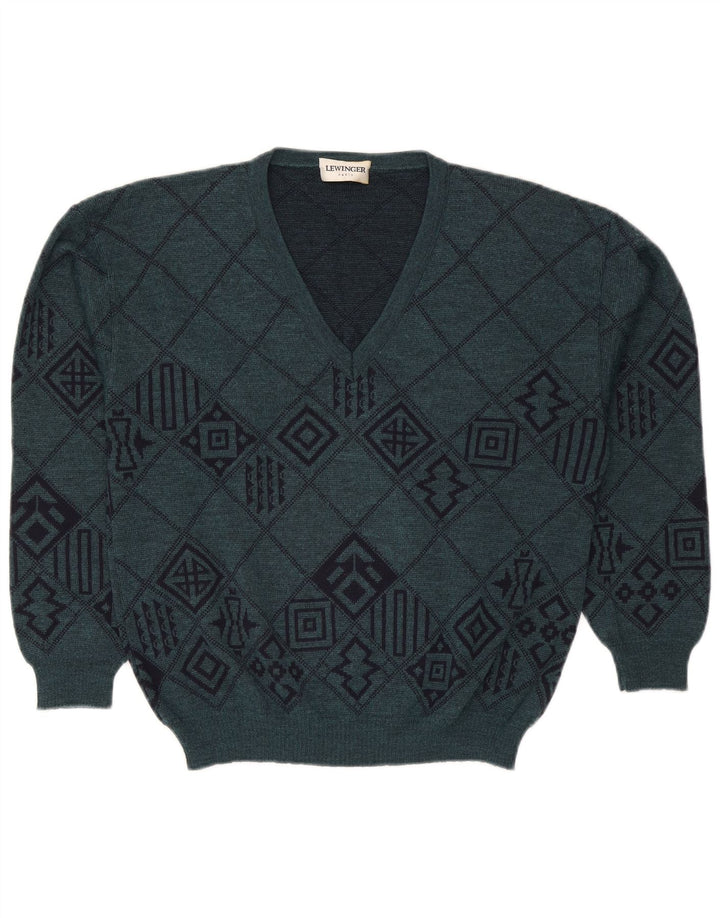 Maglione da uomo con scollo a V Lewinger Lana geometrica verde medio