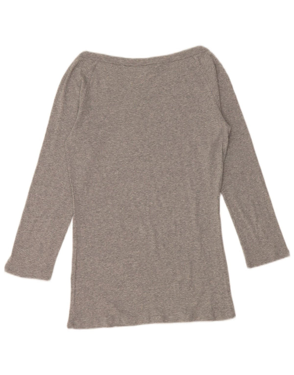 BENETTON Top da donna con spalle scoperte manica 3/4 UK 12 Grigio medio chiazzato