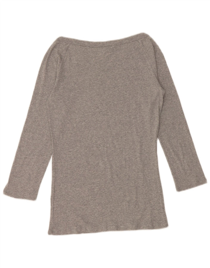 BENETTON Top da donna con spalle scoperte manica 3/4 UK 12 Grigio medio chiazzato