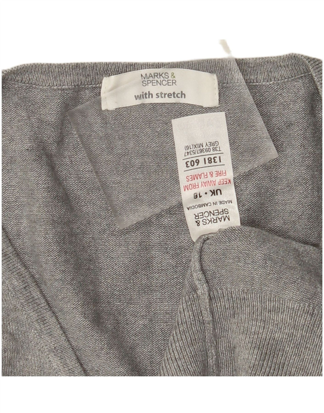MARKS & SPENCER Maglione da donna con scollo a V e maniche a 3/4 UK 16 Large Grigio
