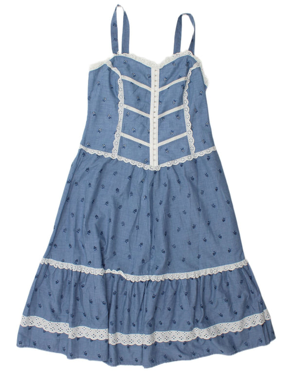 Abito lungo senza maniche da donna VINTAGE IT 42 Poliestere floreale blu medio