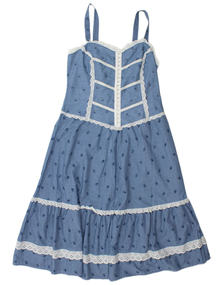 Abito lungo senza maniche da donna VINTAGE IT 42 Poliestere floreale blu medio