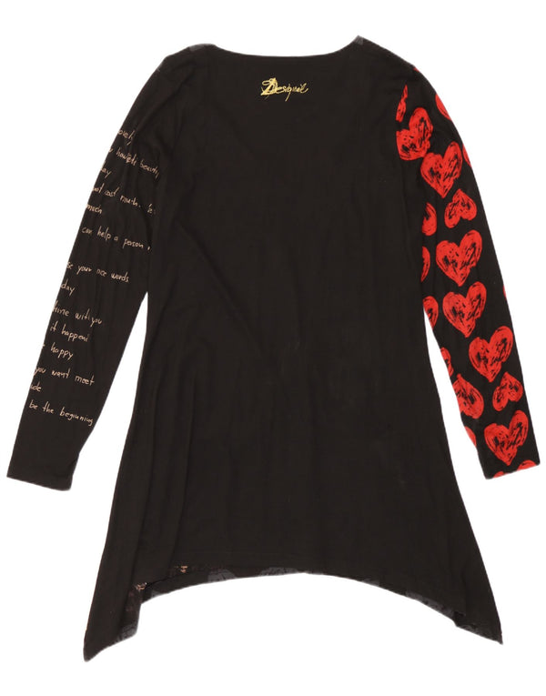 Desigual Abito tunica asimmetrico grafico da donna UK 18 XL Cuore nero