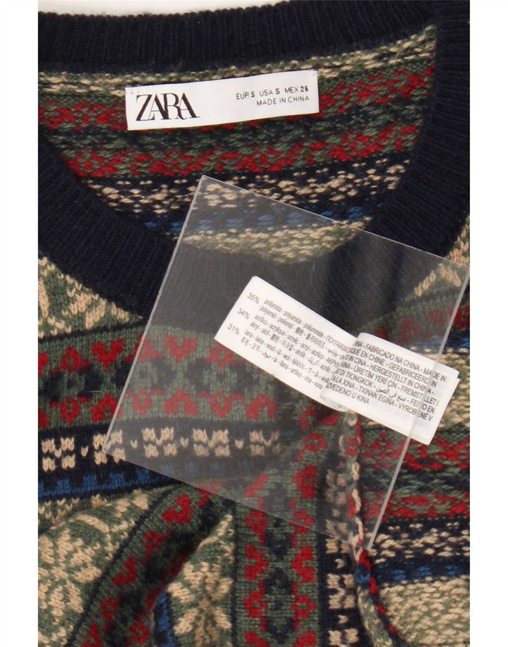 Maglione cardigan da donna Zara UK 10 piccolo multicolore Fair Isle in poliammide