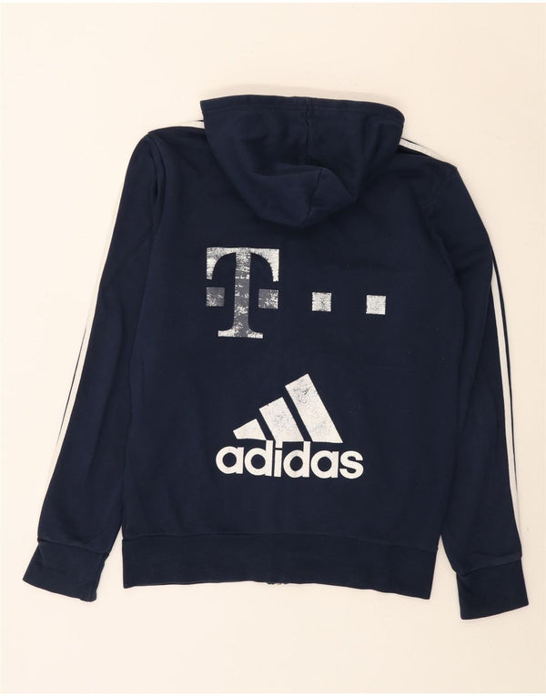 Maglione con cappuccio e zip grafica da uomo Adidas in cotone color block medio blu navy