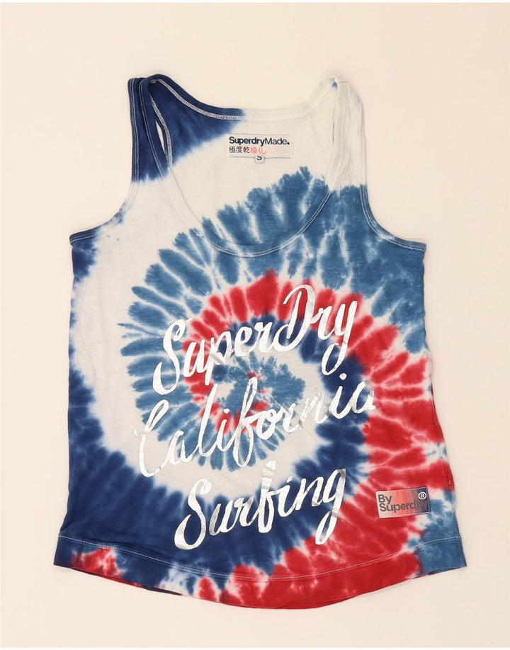 SUPERDRY Womens Graphic Vest Top UK 10 Small Multicoloured Tie Dye Cotton Vintage Superdry and Second-Hand Superdry from Messina Hembry 