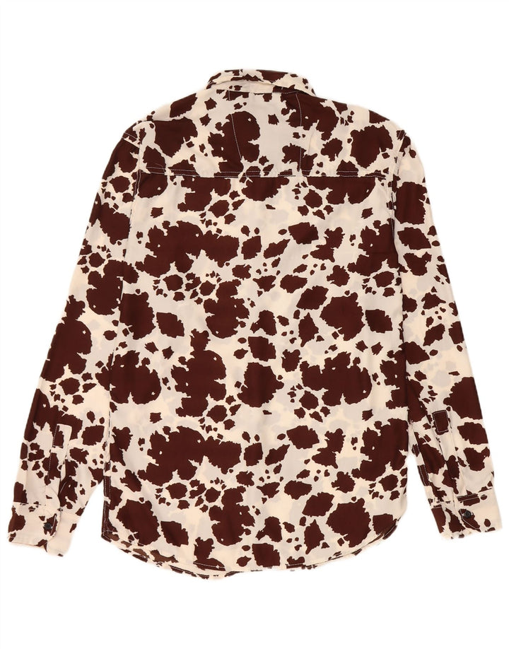 Camicia vintage da uomo con motivo astratto, stampa animalier marrone medio