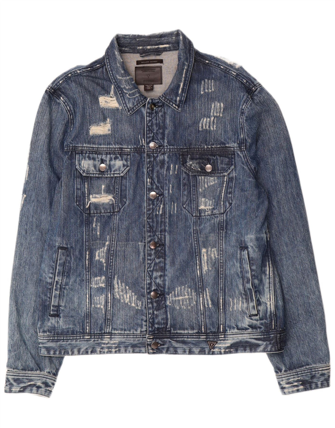 Guess Giacca da uomo in denim effetto invecchiato con grafica Dillon UK 44 2XL Cotone blu